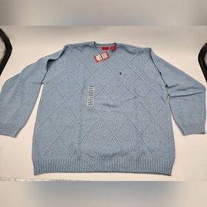 NWT IZOD Old Stock BLUE Pullover 100% Cotton Sweater Mens Sz XXL DIAMOND PATTERN